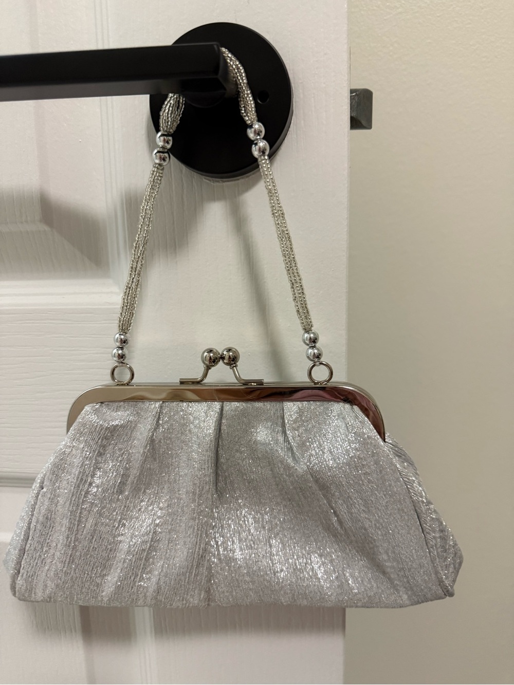 La Regale Silver Metallic Evening Wristlet Clutch